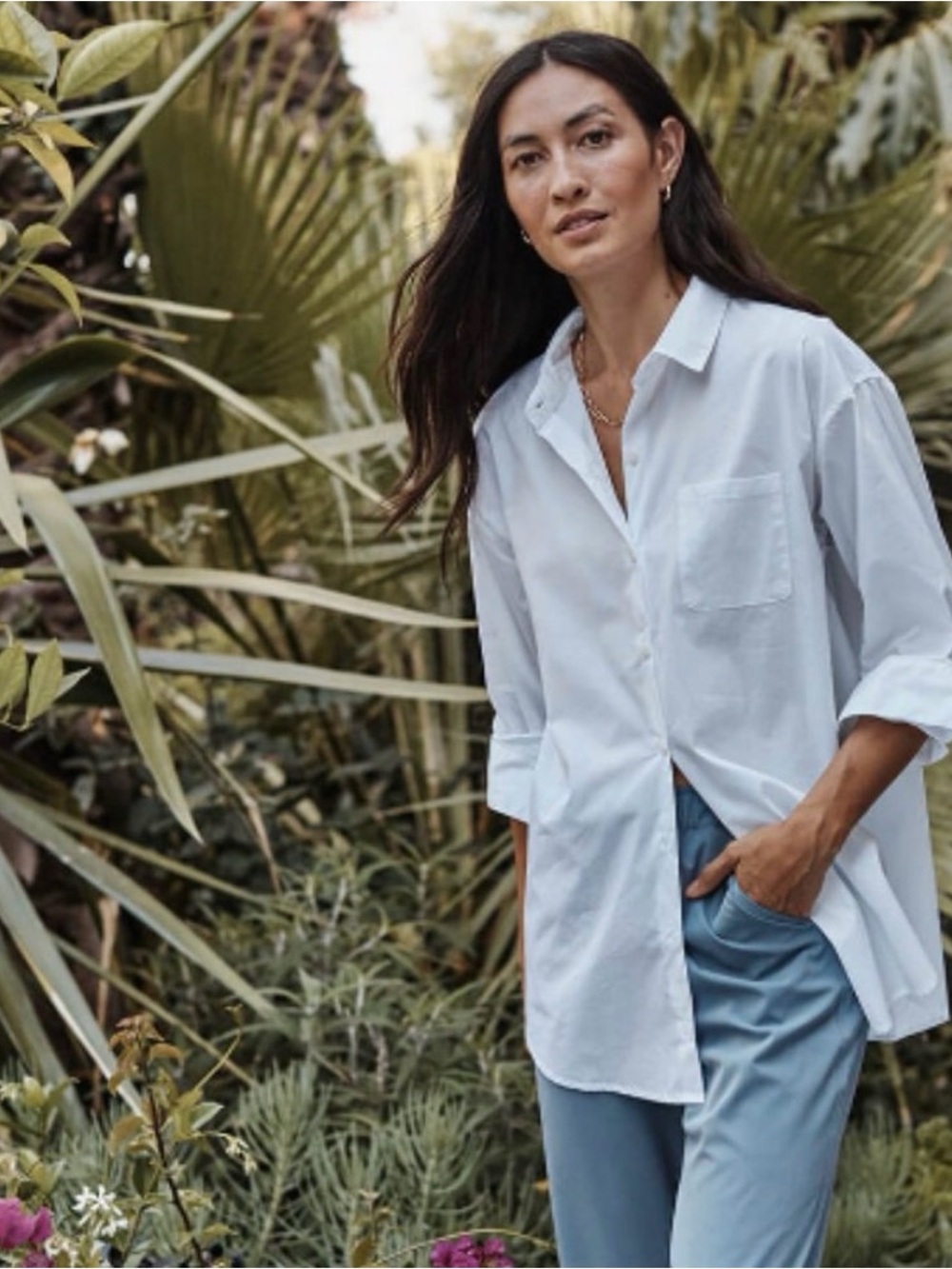 Summersalt The Perfect Boyfriend Shirt Oversized White Sand Small Organic